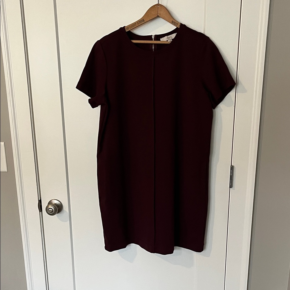 LOFT Burgundy Mini Dress with Short Sleeves